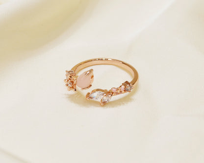 R013 rose gold pink gem crystal open flower ring sale