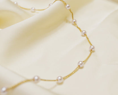 N009 satellite dainty gold Pearl Choker necklace