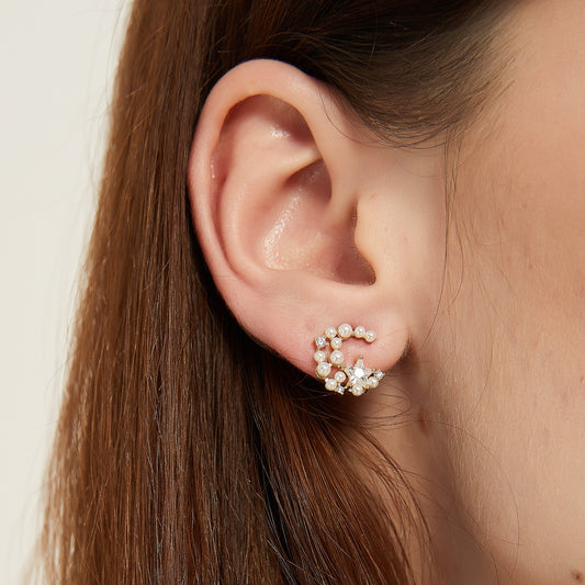 Ana white crescent moon pearl stud earrings sale