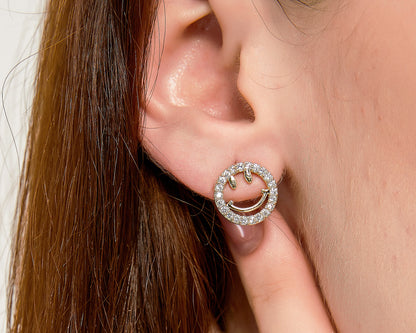 Charlie smiley face happy stud earrings sale