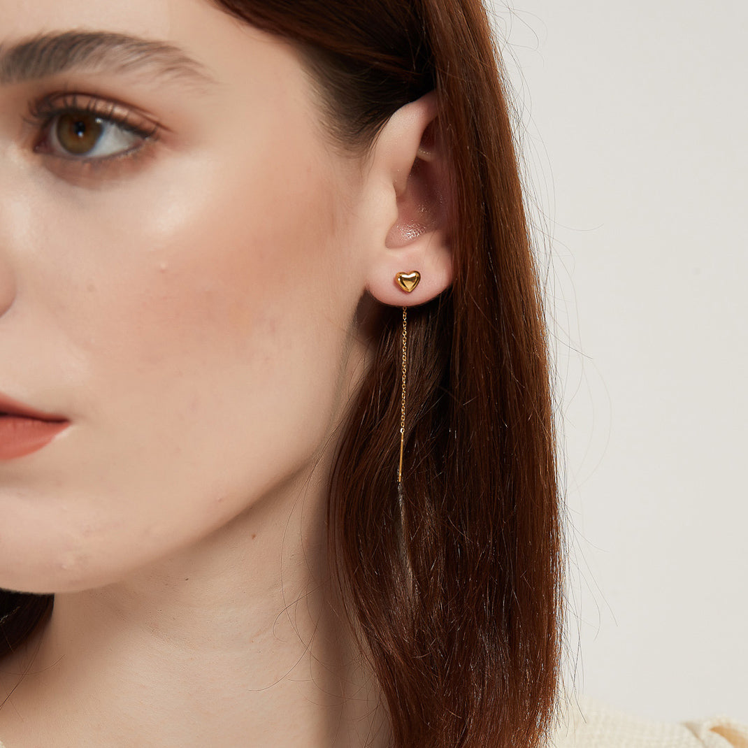 Daisy gold heart threader dangle earrings