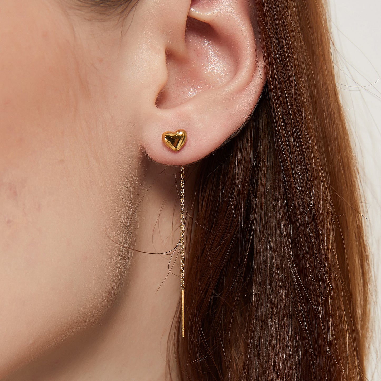 Daisy gold heart threader dangle earrings