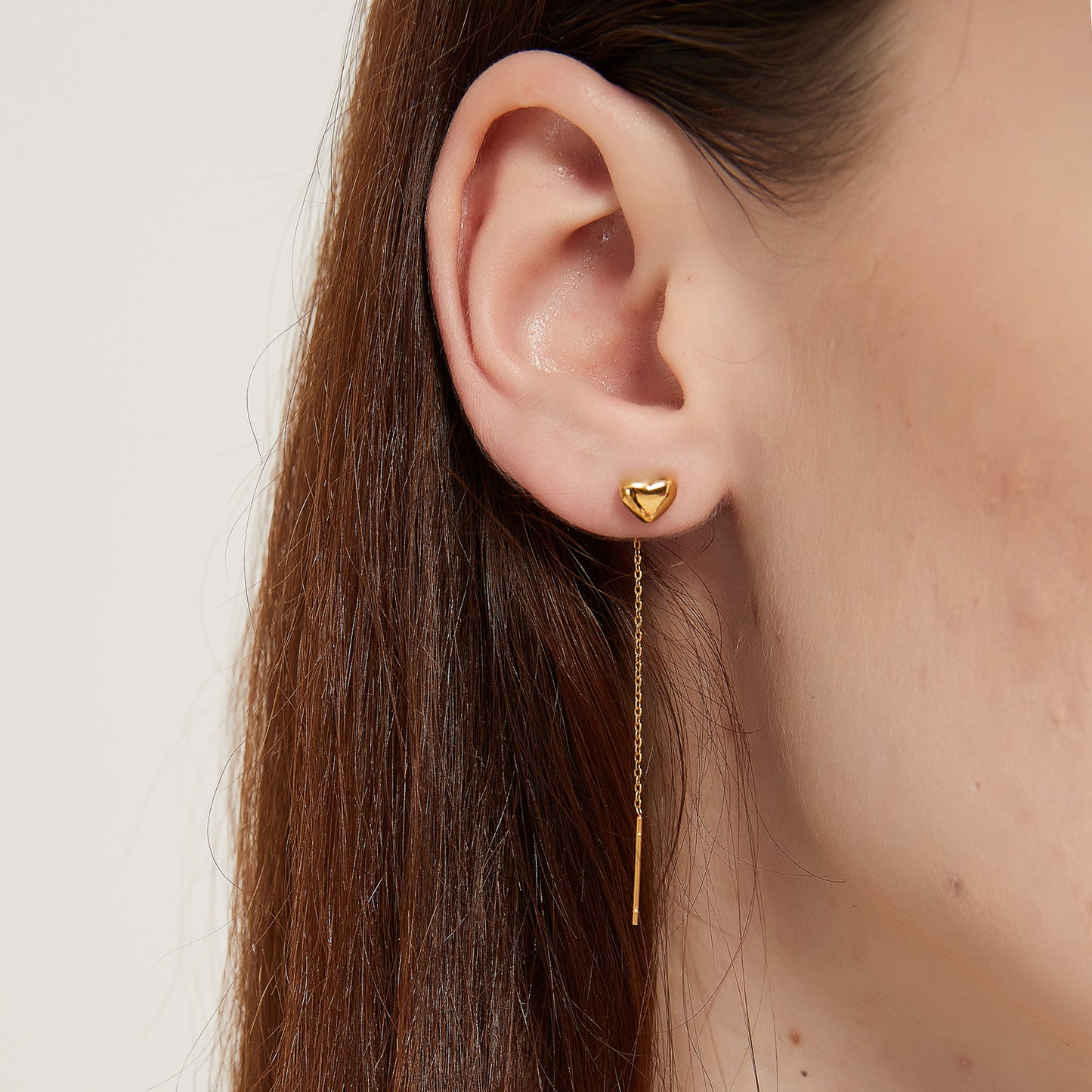 Daisy gold heart threader dangle earrings