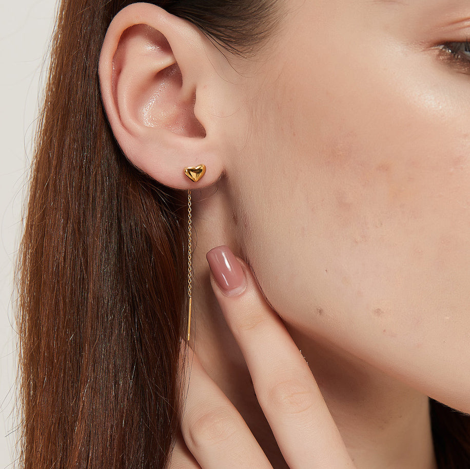 Daisy gold heart threader dangle earrings
