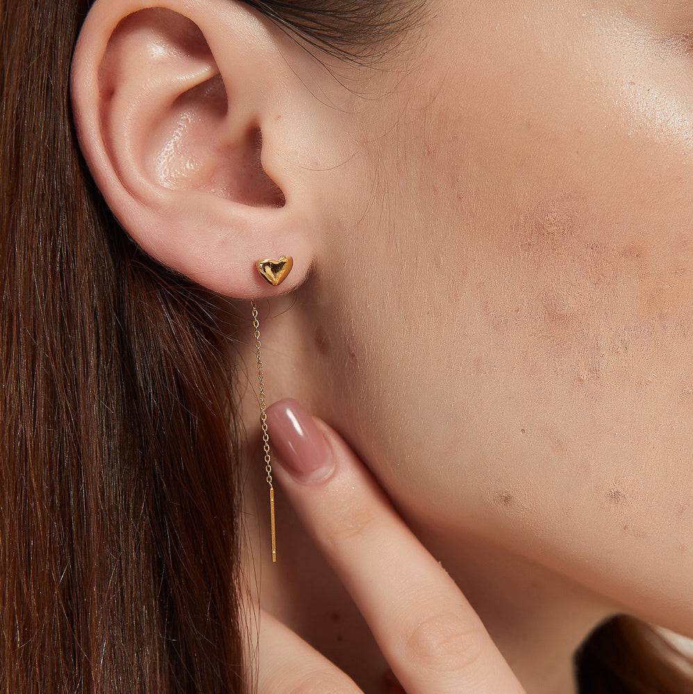Daisy gold heart threader dangle earrings