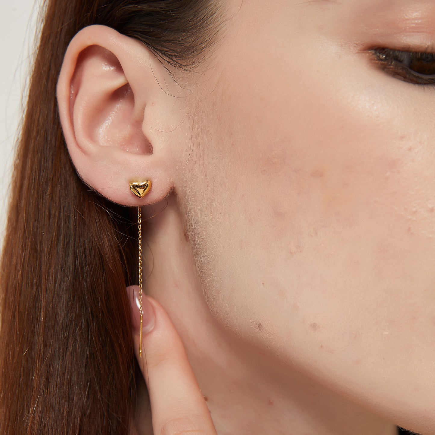 Daisy gold heart threader dangle earrings