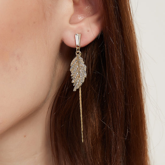 Alaina gold crystal paved leaf dangle earrings sale