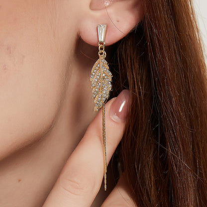 Alaina gold crystal paved leaf dangle earrings sale