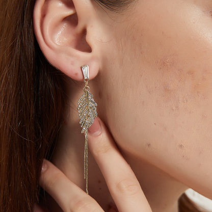 Alaina gold crystal paved leaf dangle earrings sale