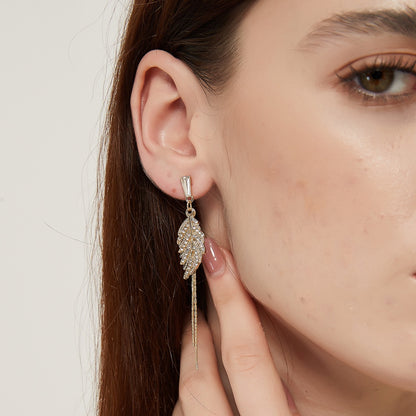Alaina gold crystal paved leaf dangle earrings sale