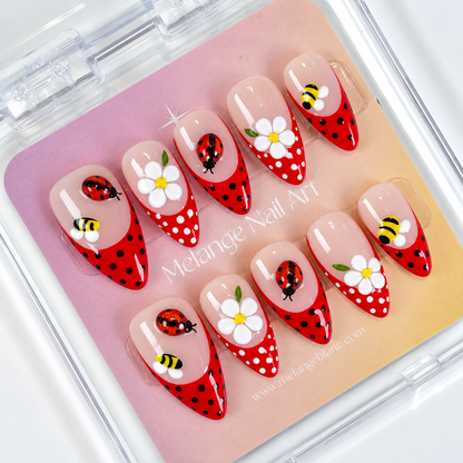Red french tips polkadot ladybug press on nails PO229
