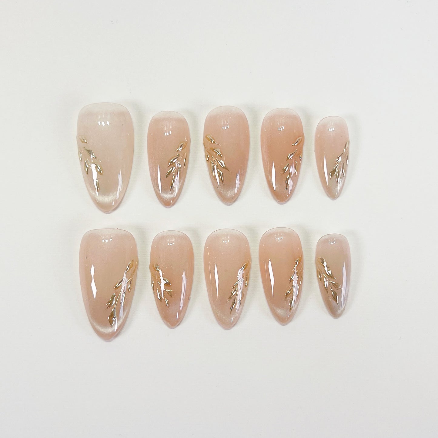 PO097 cat eye flower nails, cat eye nails, gold chrome press on nails