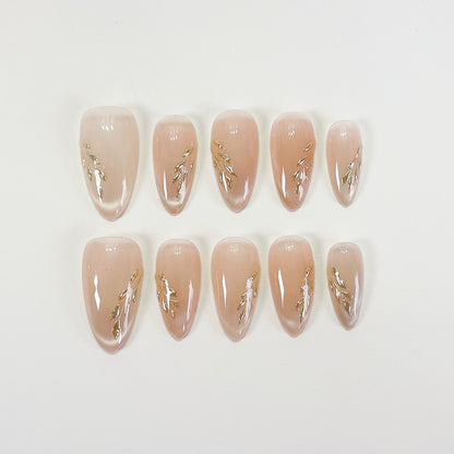 PO097 cat eye flower nails, cat eye nails, gold chrome press on nails