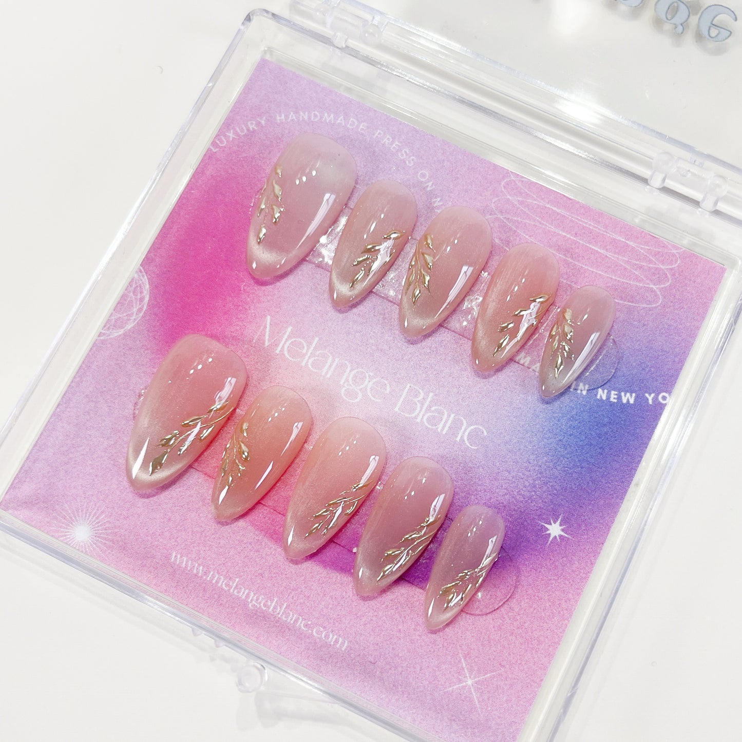 PO097 cat eye flower nails, cat eye nails, gold chrome press on nails