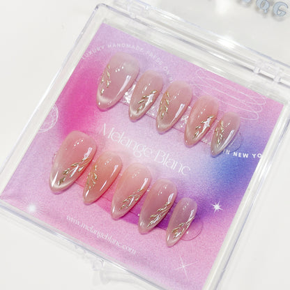 PO097 cat eye flower nails, cat eye nails, gold chrome press on nails