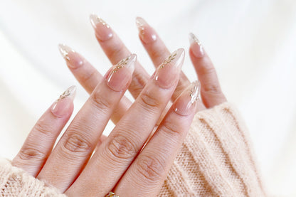 PO097 cat eye flower nails, cat eye nails, gold chrome press on nails