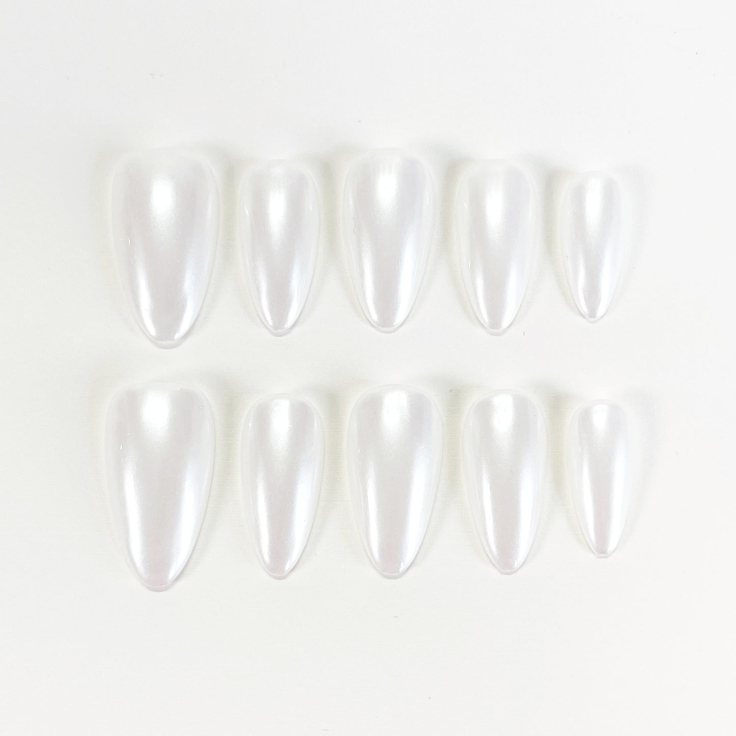 PO098 glazed donut nails, pearl white nails, Glazed Pearl Almond Press On Nails