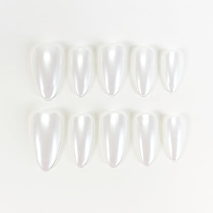 PO098 glazed donut nails, pearl white nails, Glazed Pearl Almond Press On Nails