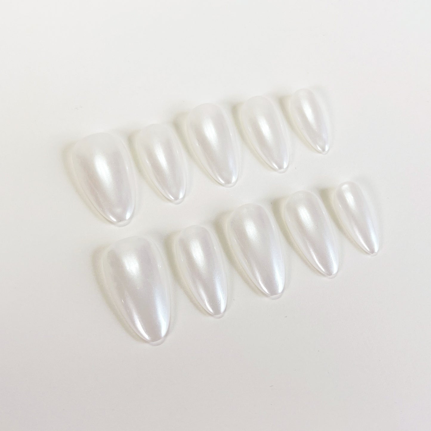 PO098 glazed donut nails, pearl white nails, Glazed Pearl Almond Press On Nails