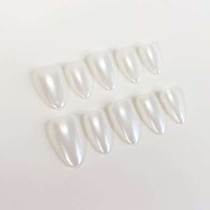 PO098 glazed donut nails, pearl white nails, Glazed Pearl Almond Press On Nails