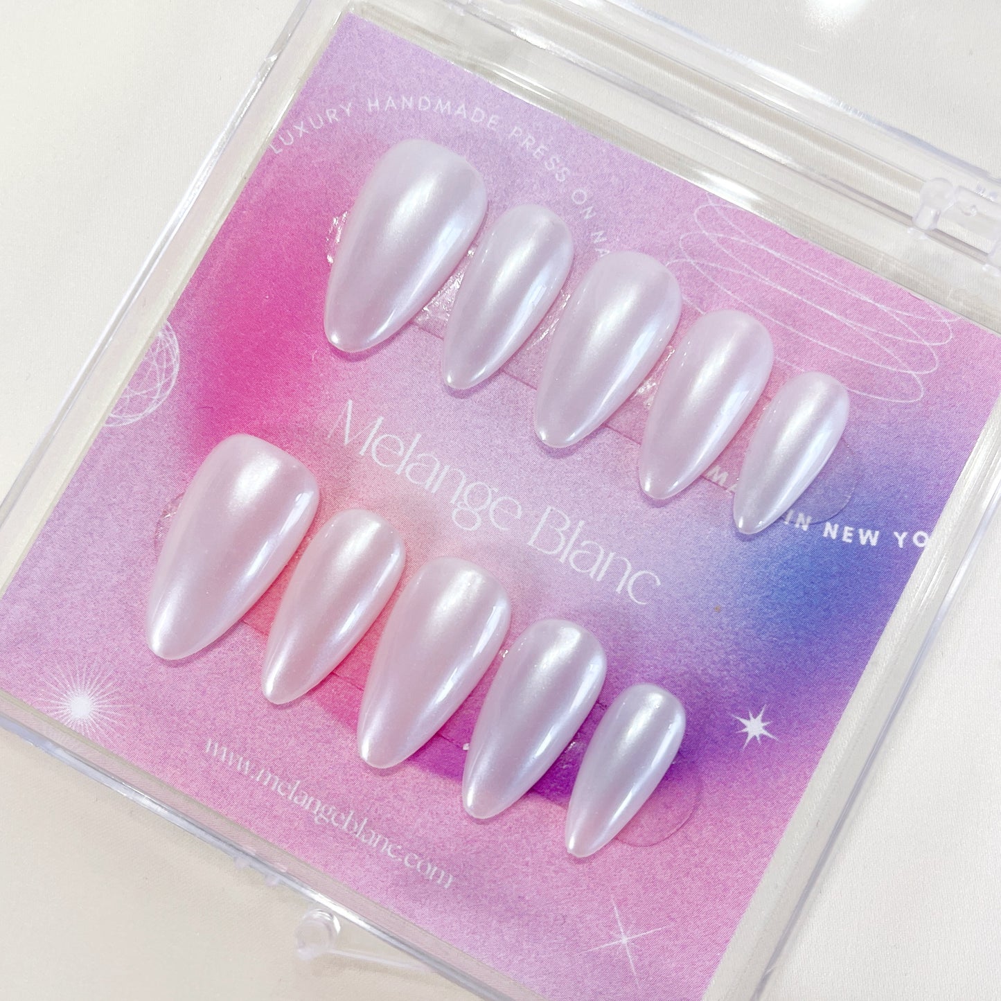 PO098 glazed donut nails, pearl white nails, Glazed Pearl Almond Press On Nails