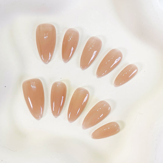 Nude neutral solid color press on nails