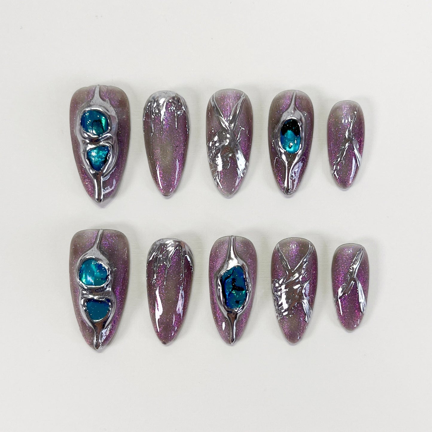 PO100 3d metallic chrome nails, 3d chrome nails, silver chrome glitter nails