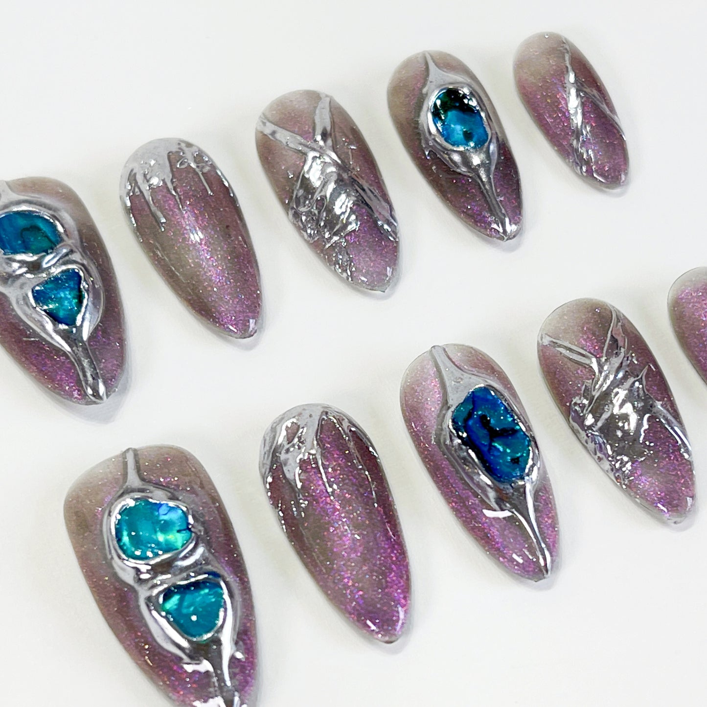 PO100 3d metallic chrome nails, 3d chrome nails, silver chrome glitter nails