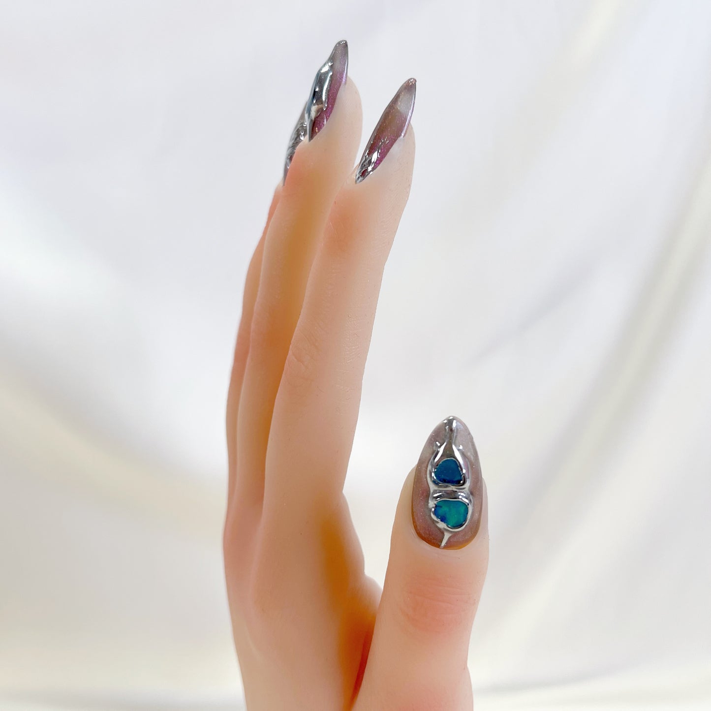 PO100 3d metallic chrome nails, 3d chrome nails, silver chrome glitter nails