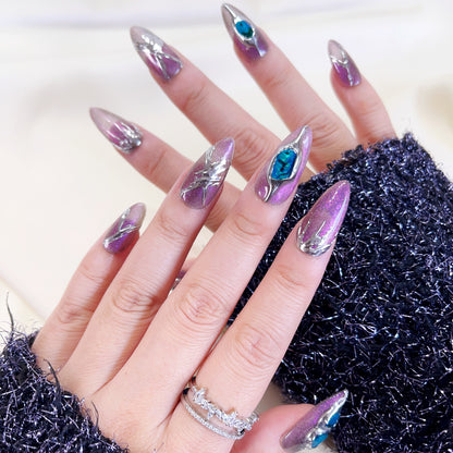 PO100 3d metallic chrome nails, 3d chrome nails, silver chrome glitter nails