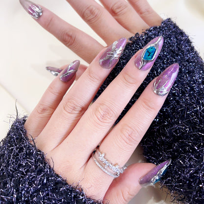 PO100 3d metallic chrome nails, 3d chrome nails, silver chrome glitter nails