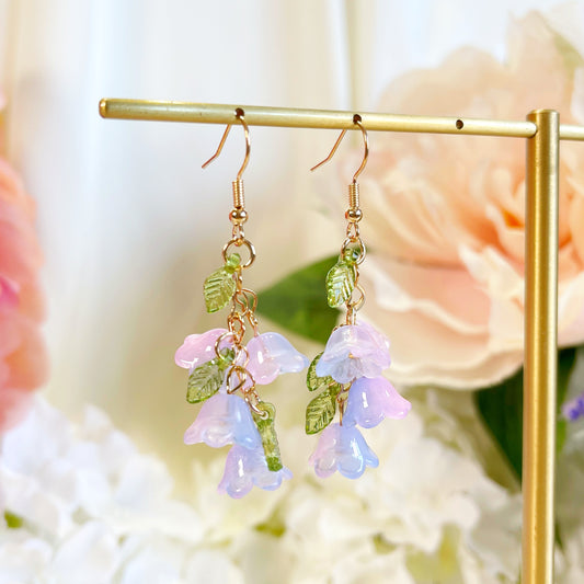 E235 blue lily flower dangle earrings, lily flower earrings