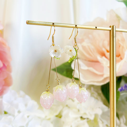 E237 pink strawberry earrings, dangle earring fruit earrings