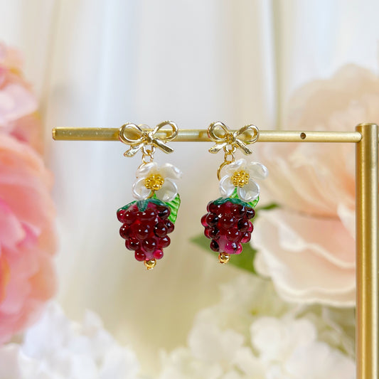E238 purple raspberry earrings, fruit earrings