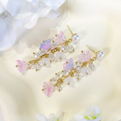 E241 pink flower earrings, flower earrings, dangle earrings