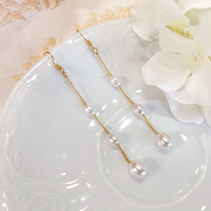 E242 pearl dangle earrings, pearl earrings, long earrings