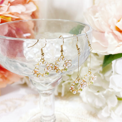 E239 flower wreath earrings, flower dangle earrings