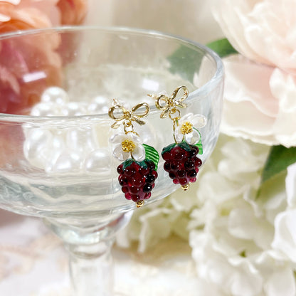 E238 purple raspberry earrings, fruit earrings