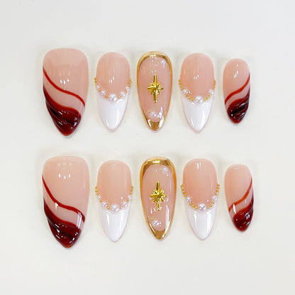 PO101 brown fall golden chrome press on nails