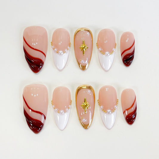 PO101 brown fall golden chrome press on nails