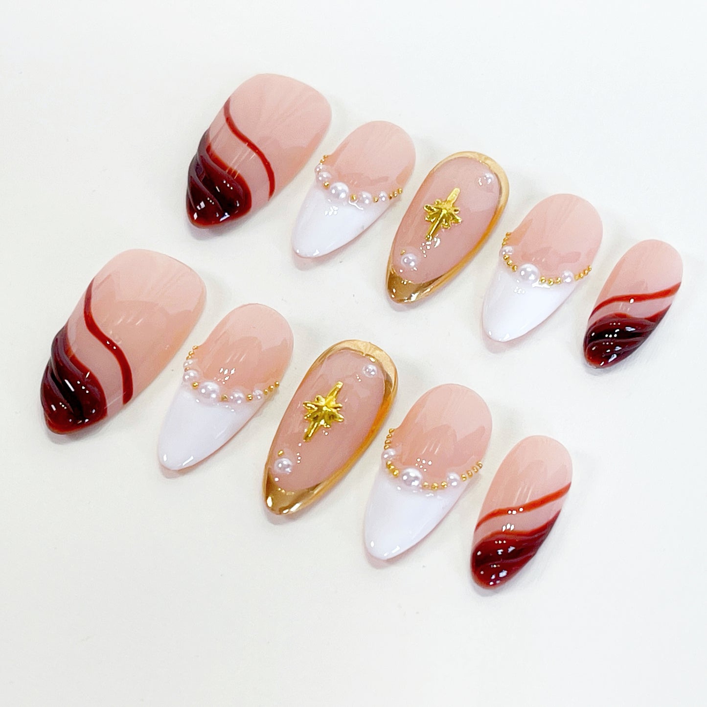 PO101 brown fall golden chrome press on nails