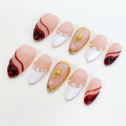 PO101 brown fall golden chrome press on nails