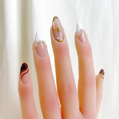 PO101 brown fall golden chrome press on nails