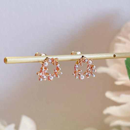 E028 rose gold dainty flower wreath earrings sale