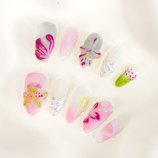 PO107 dreamy floral garden press on nails
