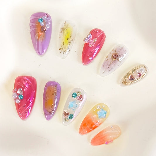 PO114 3d floral abstract y2k press on nails