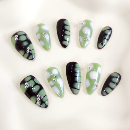 PO118 brown & green abstract press on nails
