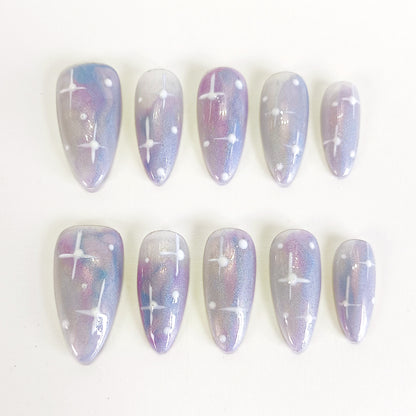 PO122 blue iridescent aura press on nails