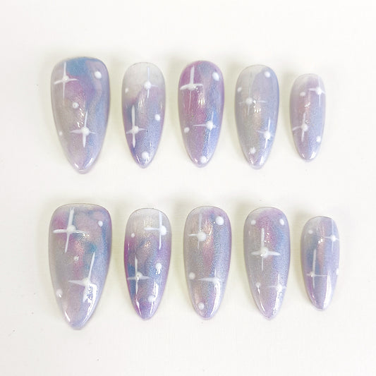 PO122 blue iridescent aura press on nails