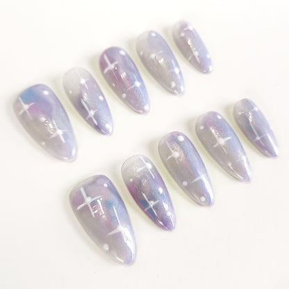 PO122 blue iridescent aura press on nails
